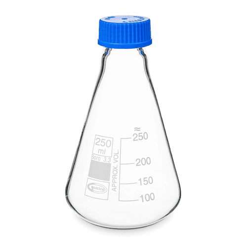 MATRAZ ERLENMEYER CON TAPA DE ROSCA GLASSCO 075.202 PARA MEZCLAR MEDIOS DE CULTIVO - Mercalab