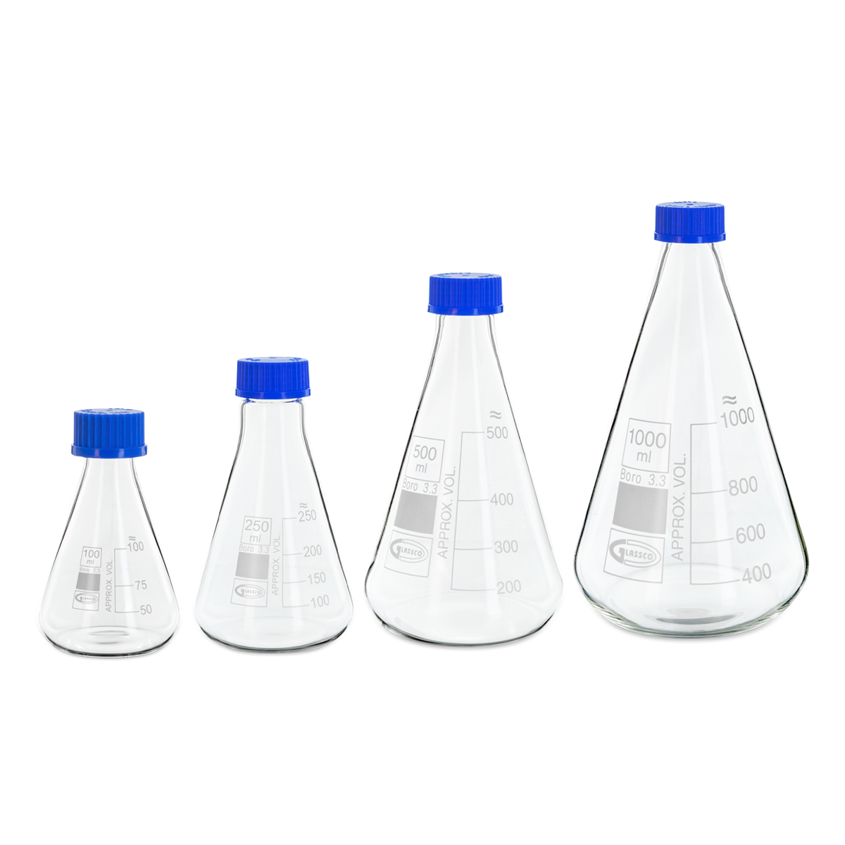 MATRAZ ERLENMEYER CON TAPA DE ROSCA GLASSCO 075.202 PARA MEZCLAR MEDIOS DE CULTIVO