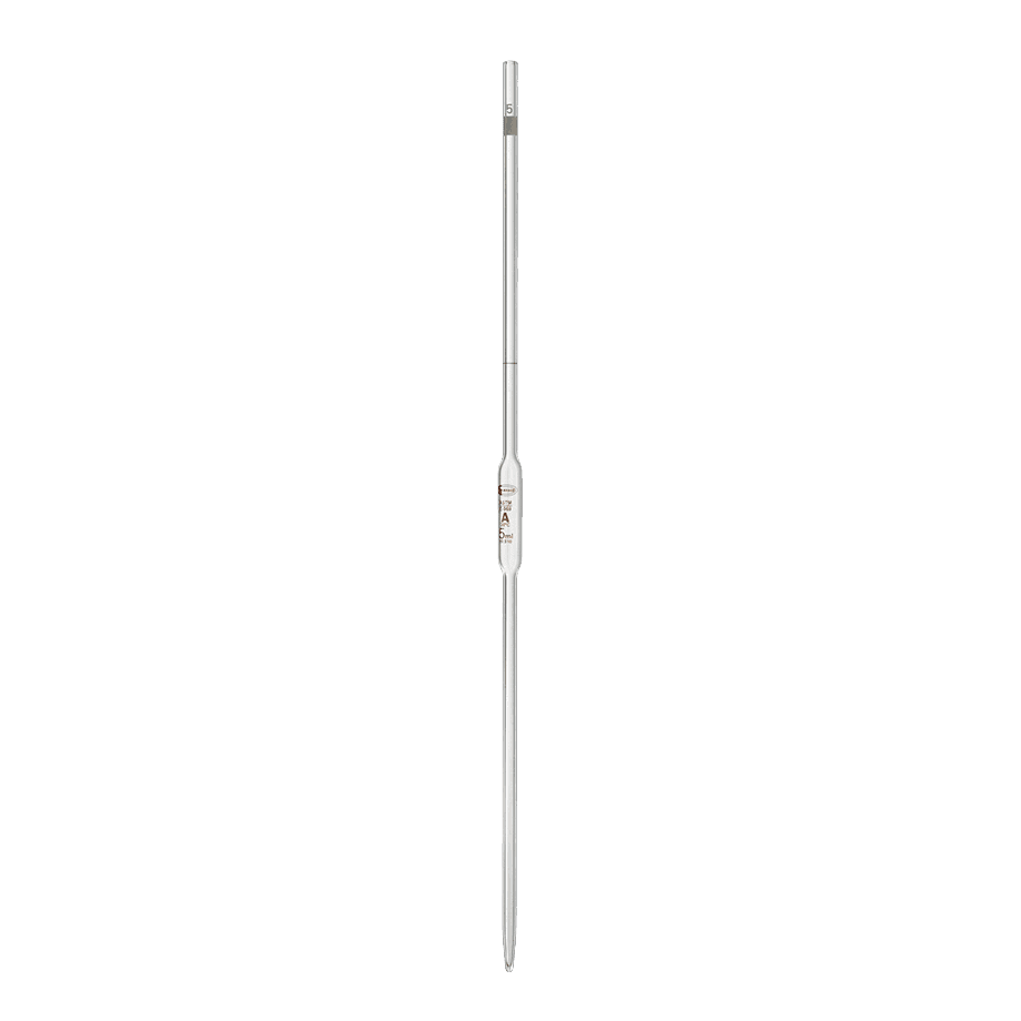 PIPETA VOLUMÉTRICA CLASE A GLASSCO 123.450 CON ESCALA ÁMBAR Y CÓDIGO DE COLOR PARA USO GENERAL DE LABORATORIO - Mercalab