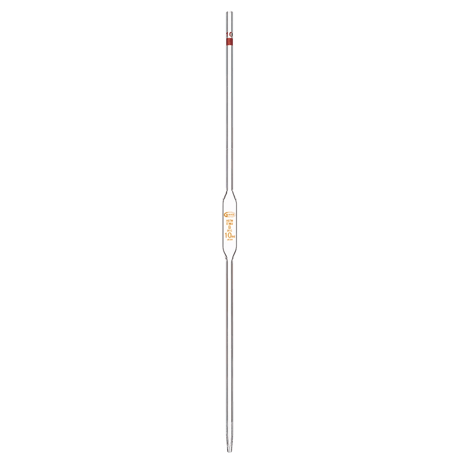 PIPETA VOLUMÉTRICA CLASE B GLASSCO 122.422 CON ESCALA ÁMBAR Y CÓDIGO DE COLOR PARA USO GENERAL Y ESCOLAR - Mercalab
