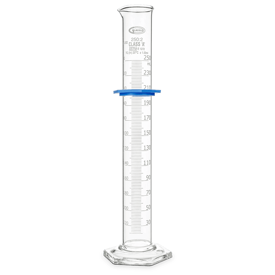 PROBETA CLASE A GLASSCO 139.453 CALIBRADA PARA CONTENER CON DOBLE ESCALA, BASE HEXAGONAL Y BUMPER PARA USO GENERAL DE LABORATORIO - Mercalab