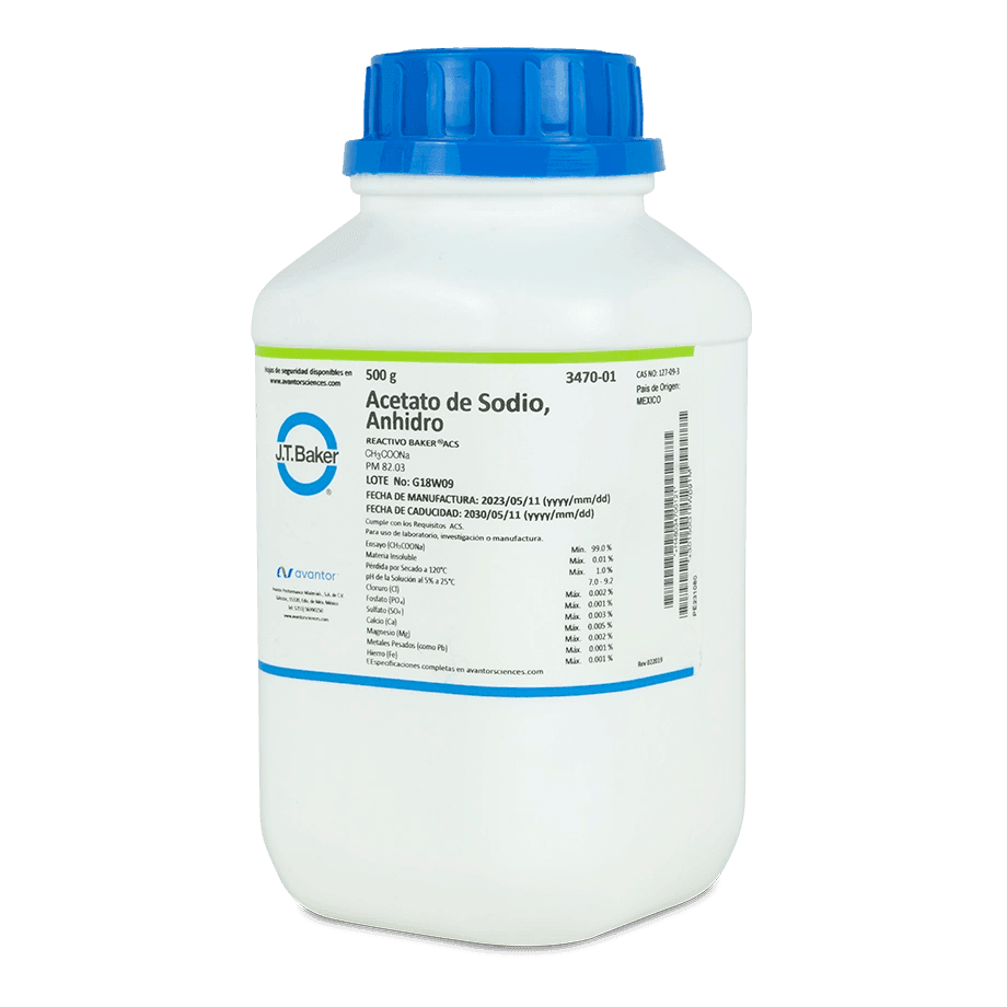 SAL QUÍMICA ACETATO DE SODIO ACS ANHIDRO 500 G J.T. BAKER 3470-01 CAS 127-09-3 - Mercalab