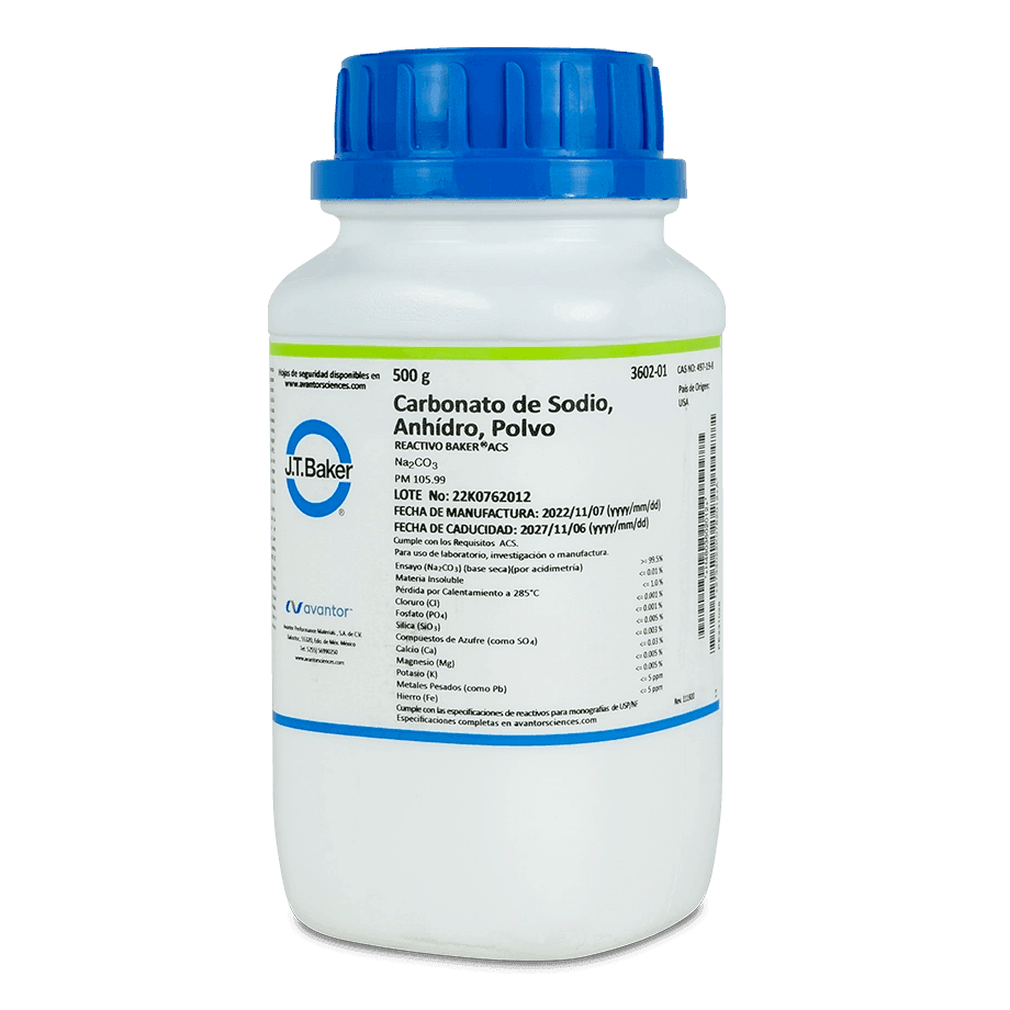 SAL QUÍMICA CARBONATO DE SODIO ACS ANHIDRO POLVO J.T. BAKER 3602 CAS 497-19-8 - Mercalab