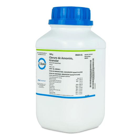 SAL QUÍMICA CLORURO DE AMONIO ACS GRANULADO 500 G J.T. BAKER 0660 CAS 12125-02-9 - Mercalab