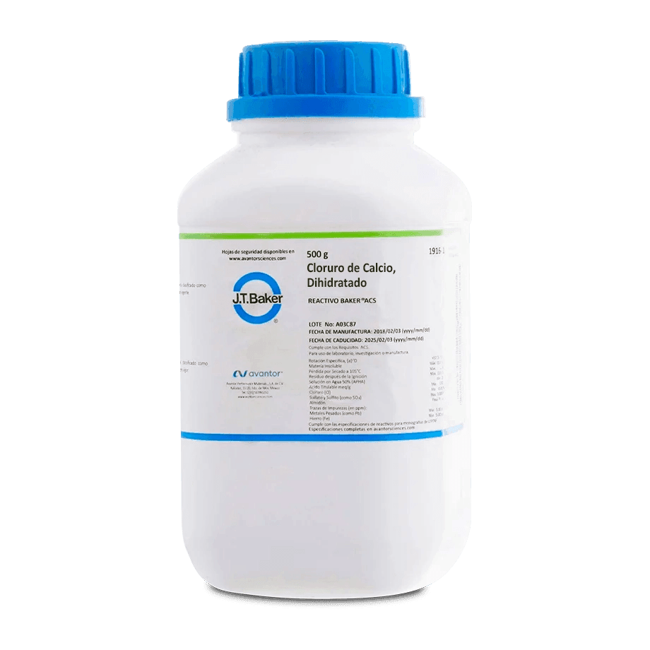 SAL QUÍMICA CLORURO DE CALCIO ACS DIHIDRATADO GRANULADO 500 G J.T. BAKER 1332-01 CAS 10035-04-8 - Mercalab