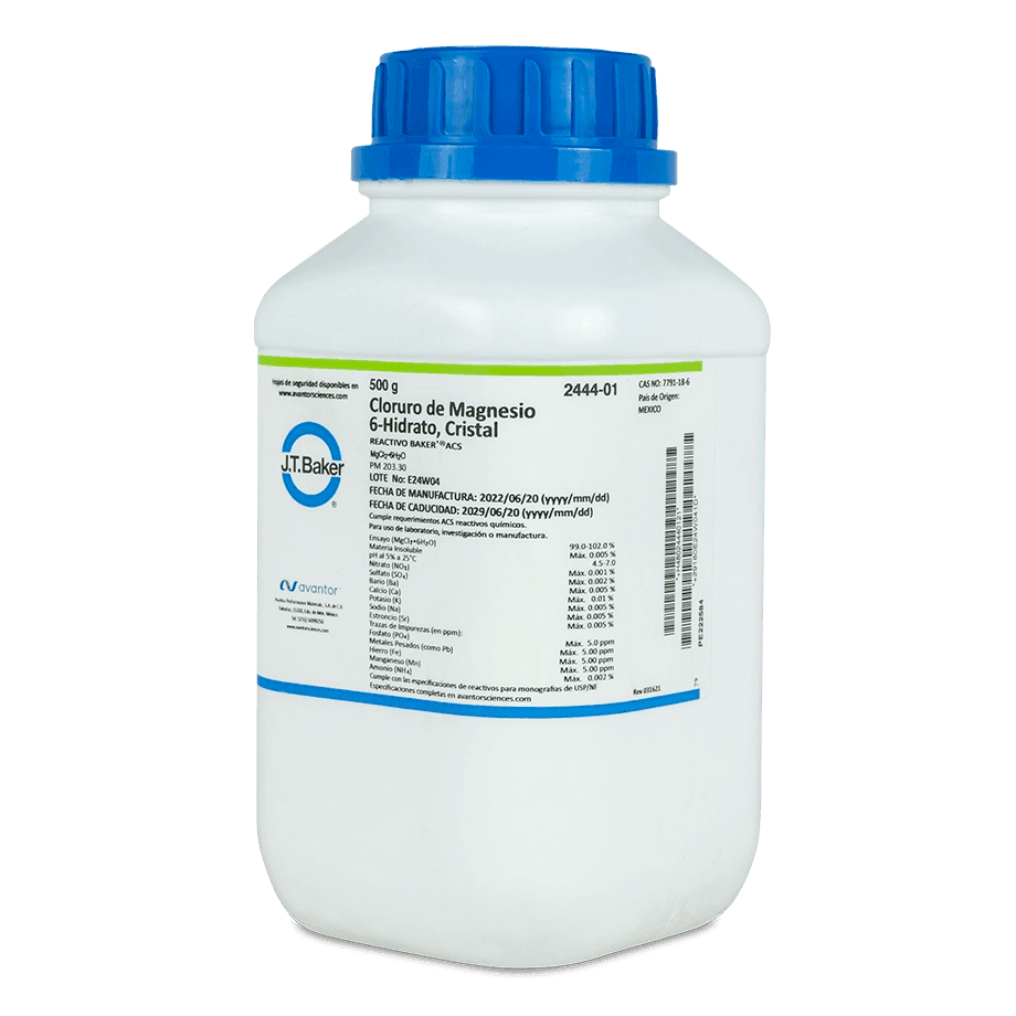SAL QUÍMICA CLORURO DE MAGNESIO ACS HEXAHIDRATADO CRISTALES 500 G J.T. BAKER 2444-01 CAS 7791-18-6 - Mercalab