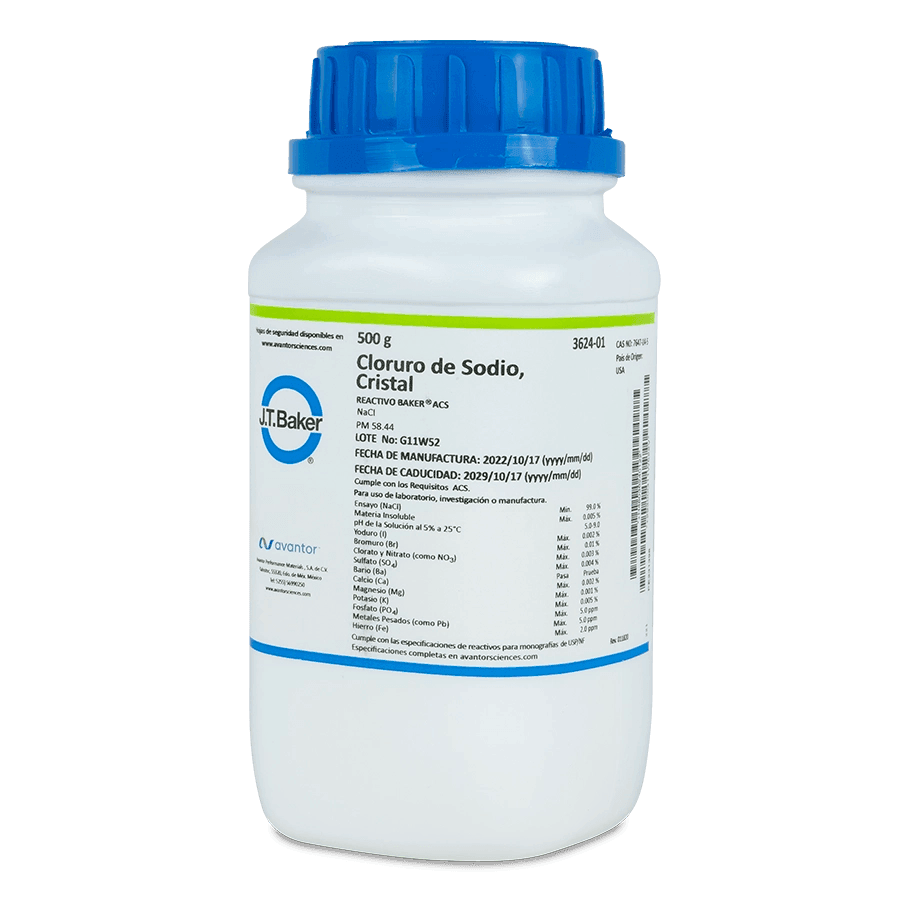 SAL QUÍMICA CLORURO DE SODIO ACS J.T. BAKER 3624 CAS 7647-14-5 - Mercalab