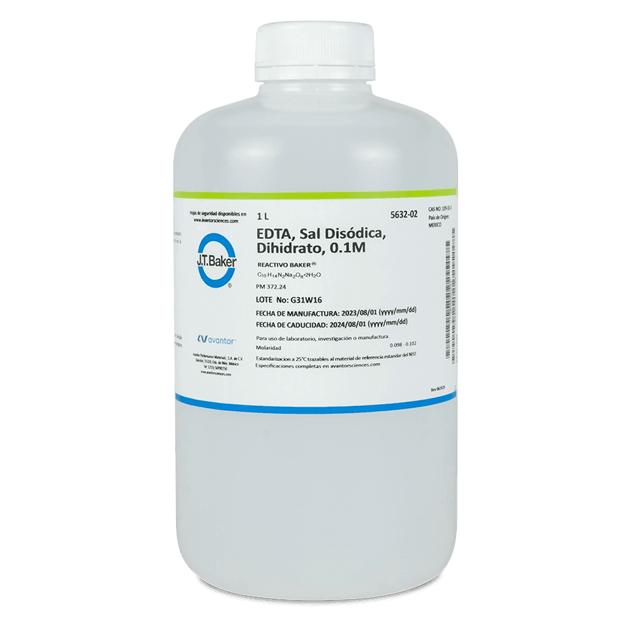 SAL QUÍMICA EDTA SAL DISÓDICA ACS DIHIDRATADA 0.1 M 1 L J.T. BAKER 5632-02 CAS 6381-92-6 - Mercalab