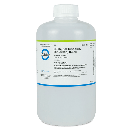 SAL QUÍMICA EDTA SAL DISÓDICA ACS DIHIDRATADA 0.1 M 1 L J.T. BAKER 5632-02 CAS 6381-92-6 - Mercalab