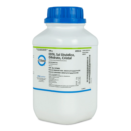 SAL QUÍMICA EDTA SAL DISÓDICA ACS DIHIDRATADA CRISTALES 500 G J.T. BAKER 8993-01 CAS 6381-92-6 - Mercalab