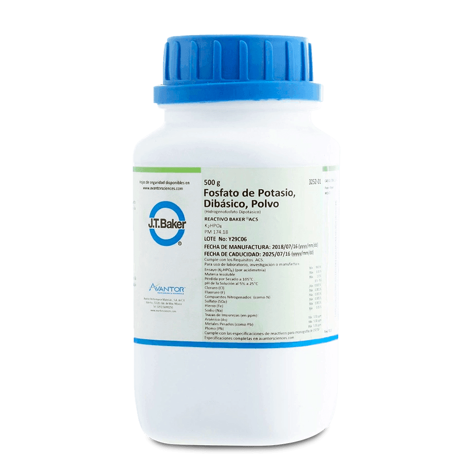 SAL QUÍMICA FOSFATO DE POTASIO ACS DIBÁSICO POLVO 500 G J.T. BAKER 3252-01 CAS 7758-11-4 - Mercalab