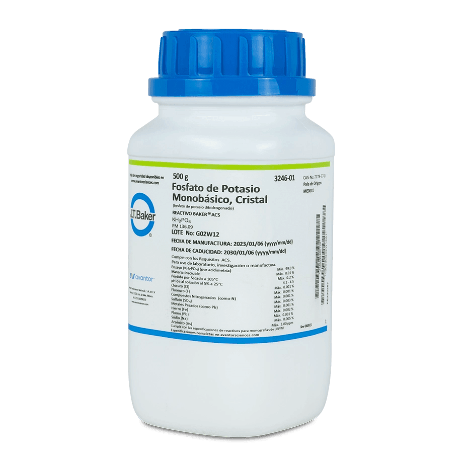 SAL QUÍMICA FOSFATO DE POTASIO ACS MONOBÁSICO CRISTALES J.T. BAKER 3246 CAS 7778-77-0 - Mercalab