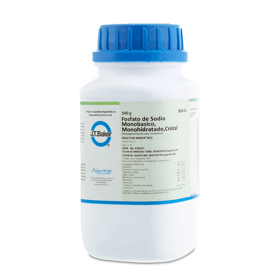 SAL QUÍMICA FOSFATO DE SODIO ACS MONOBÁSICO MONOHIDRATADO CRISTALES 500 G J.T. BAKER 3818-01 CAS 10049-21-5 - Mercalab