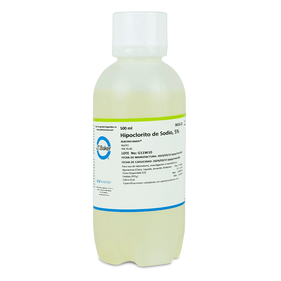 SAL QUÍMICA HIPOCLORITO DE SODIO AL 5 % ACS 500 ML J.T. BAKER 9416-01 CAS 7681-52-9 - Mercalab