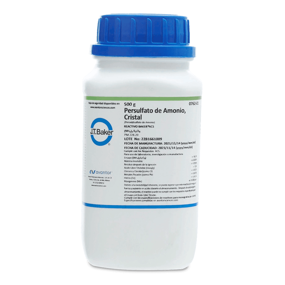 SAL QUÍMICA PERSULFATO DE AMONIO ACS CRISTALES 500 G J.T. BAKER 0762-01 CAS 7727-54-0 - Mercalab