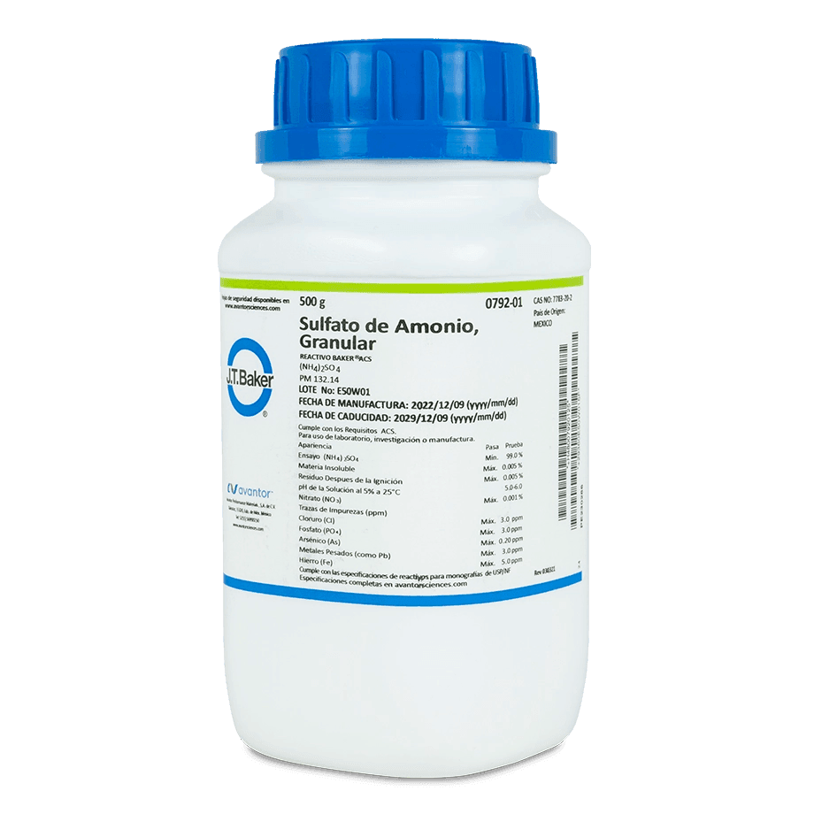 SAL QUÍMICA SULFATO DE AMONIO ACS GRANULADO 500 G J.T. BAKER 0792-01 CAS 7783-20-2 - Mercalab