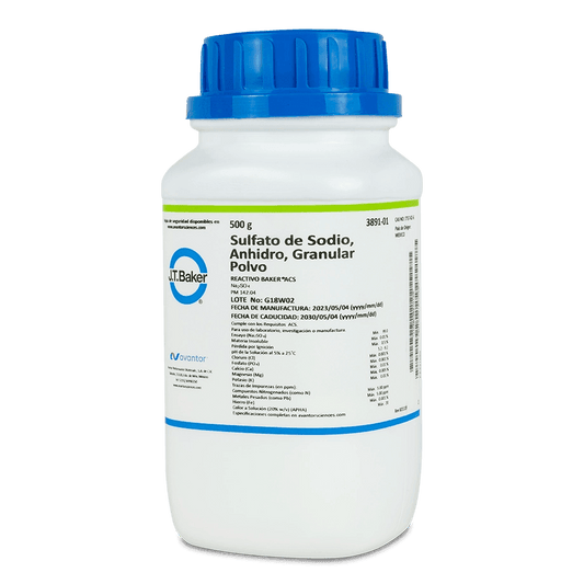 SAL QUÍMICA SULFATO DE SODIO ACS ANHIDRO POLVO GRANULADO 500 G J.T. BAKER 3891-01 CAS 7757-82-6 - Mercalab