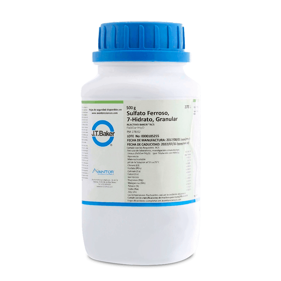 SAL QUÍMICA SULFATO FERROSO ACS HEPTAHIDRATADO GRANULADO 500 G J.T. BAKER 2070-01 CAS 7782-63-0 - Mercalab