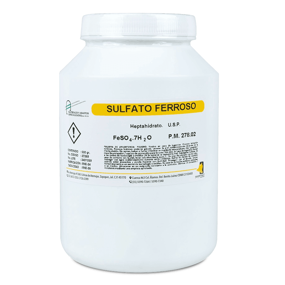 SAL QUÍMICA SULFATO FERROSO USP HEPTAHIDRATADO CRISTALES 500 G GOLDEN BELL 27269-500 CAS 7782-63-0 - Mercalab