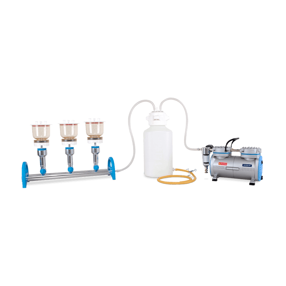 SISTEMA DE FILTRACIÓN EN LÍNEA MANIFOLD DE 3 EMBUDOS MAGNÉTICOS CON BOMBA DE VACÍO ROCKER SCIENTIFIC MULTIVAC 310-MS-T - Mercalab