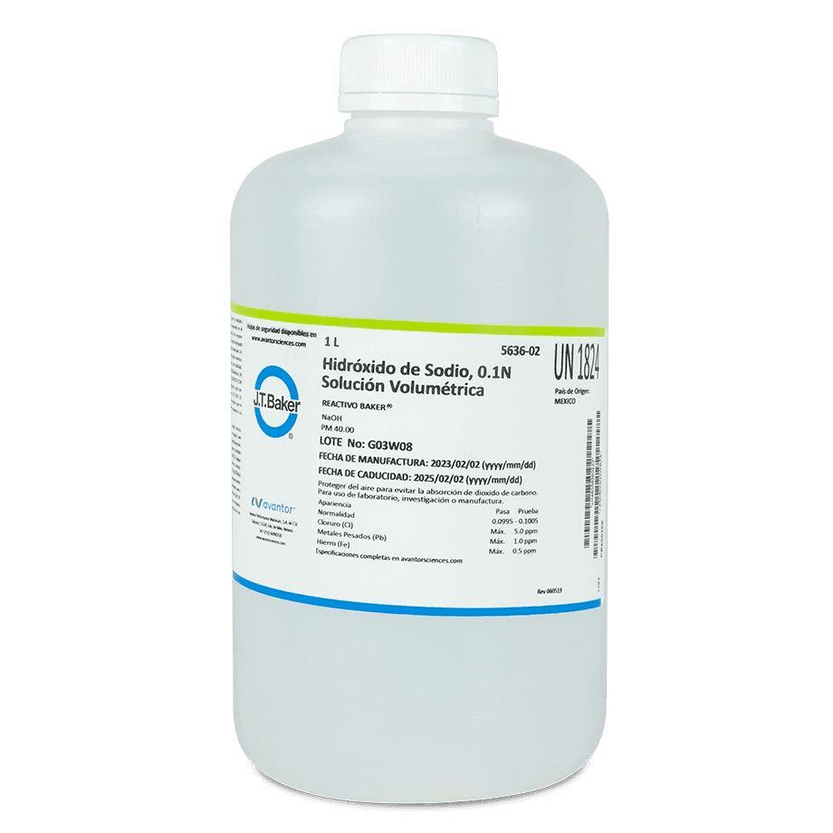 SOLUCIÓN VALORADA HIDRÓXIDO DE SODIO 0.1 N 1 L J.T. BAKER 5636-02 CAS 1310-73-2 - Mercalab