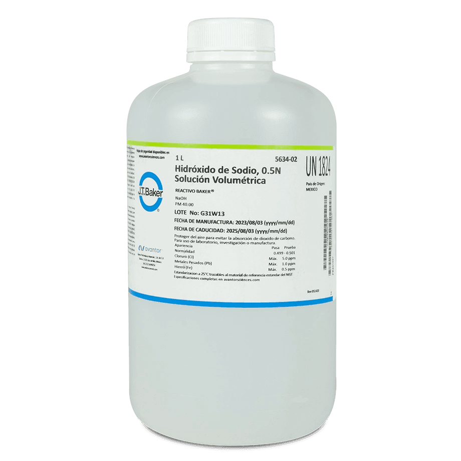 SOLUCIÓN VALORADA HIDRÓXIDO DE SODIO 0.5 N 1 L J.T. BAKER 5634-02 CAS 1310-73-2 - Mercalab