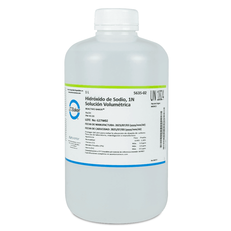 SOLUCIÓN VALORADA HIDRÓXIDO DE SODIO 1.0 N 1 L J.T. BAKER 5635-02 CAS 1310-73-2 - Mercalab