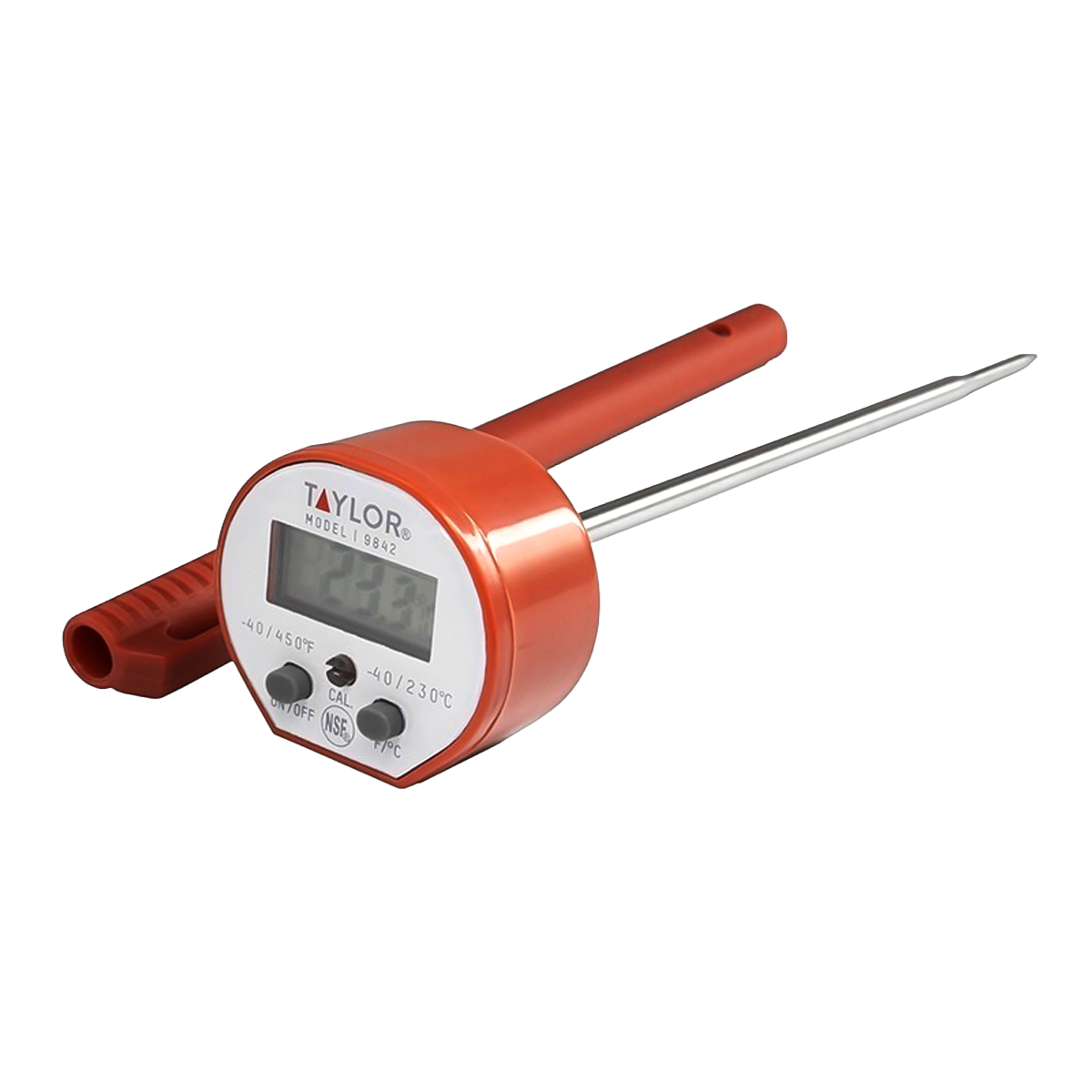 TERMÓMETRO DIGITAL DE VÁSTAGO BIMETÁLICO TAYLOR 9842 A PRUEBA DE AGUA Y RECUBRIMIENTO ANTIMICROBIOS