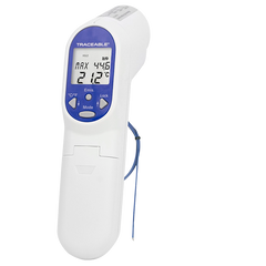 TERMÓMETRO INFRARROJO TIPO PISTOLA DE -60 A 500 °C CON SONDA TIPO K Y CERTIFICADO TRAZABLE A NIST TRACEABLE CC4482 IDEAL PRODUCTOS ALIMENTICIOS, FARMACÉUTICOS, ELECTRÓNICOS Y CUALQUIER SUPERFICIE SIN TENER CONTACTO