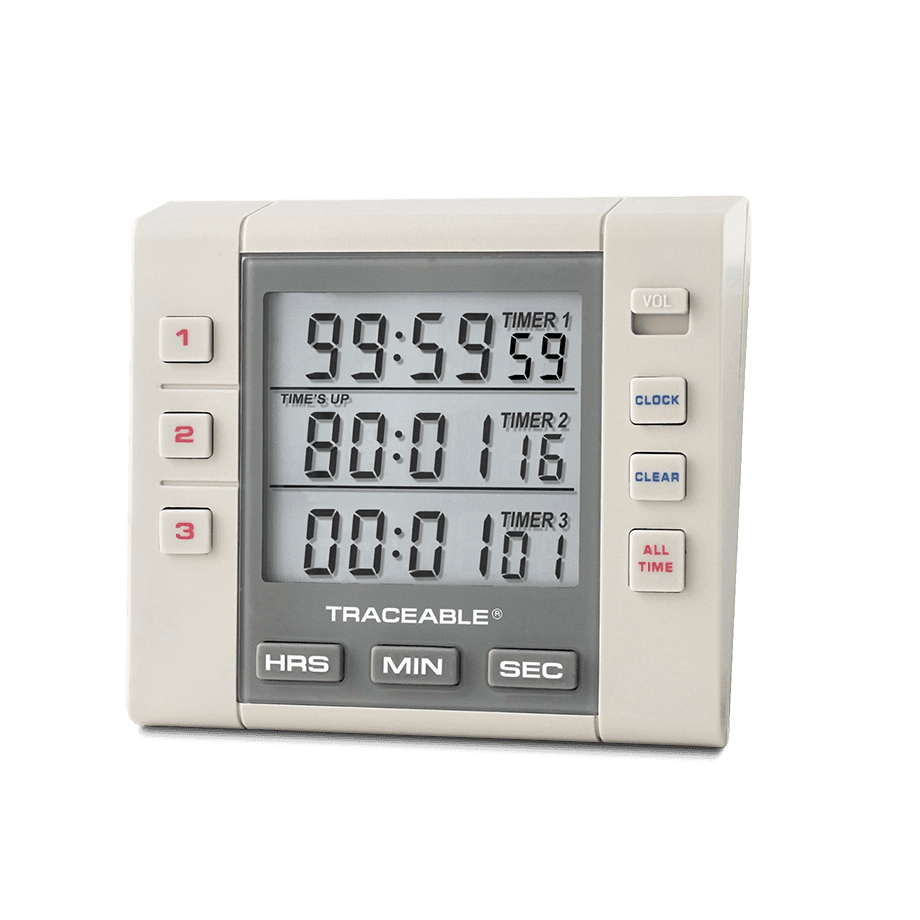 TIMER (TEMPORIZADOR) DIGITAL DE 3 CANALES CON CERTIFICADO TRAZABLE A NIST TRACEABLE CC5000 TIEMPO 99H/59M/59S RESOLUCIÓN 1 S CONTEO ASCENDENTE Y DESCENDENTE - Mercalab
