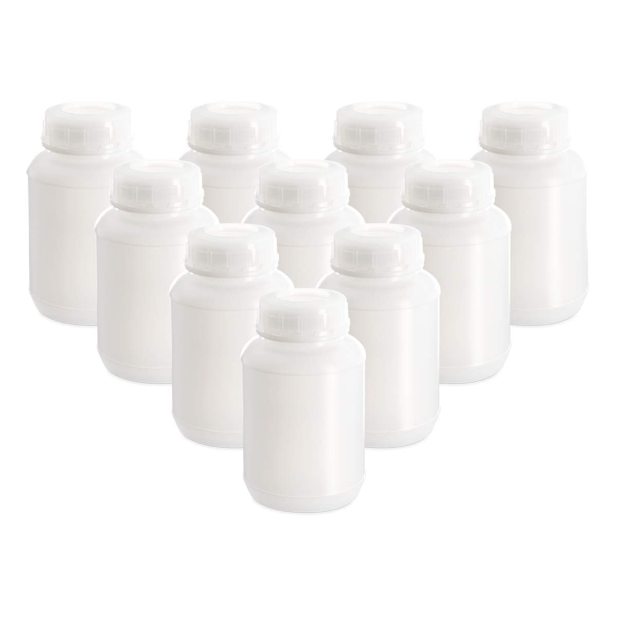 Botella de Plástico de Boca Ancha para Sólidos y Reactivos - Pack 10 Piezas - Eslab