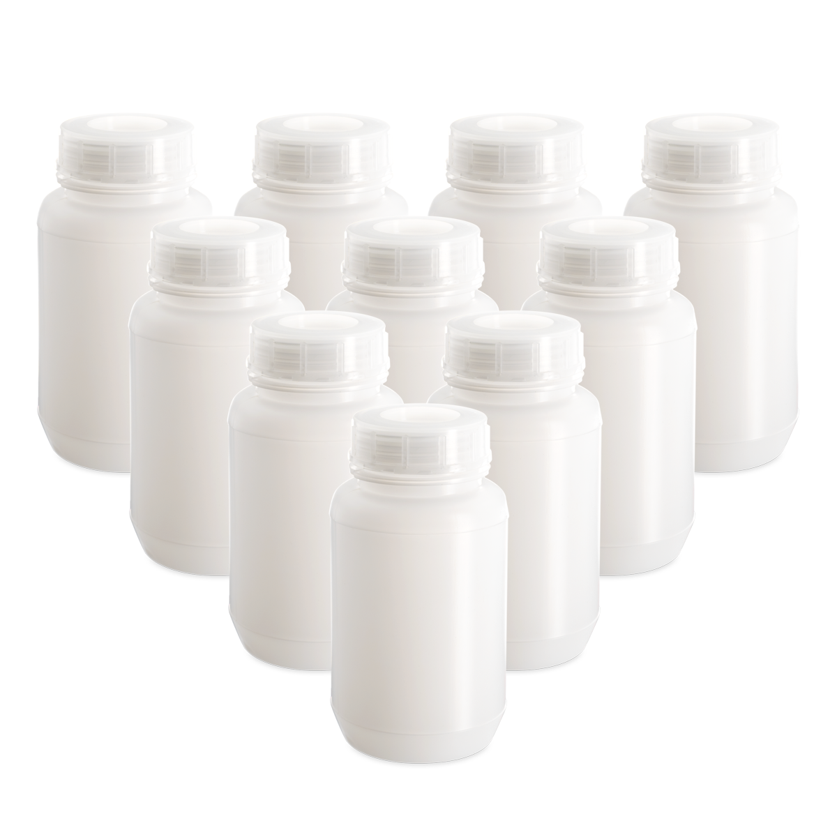 Botella de Plástico de Boca Ancha para Sólidos y Reactivos - Pack 10 Piezas - Eslab
